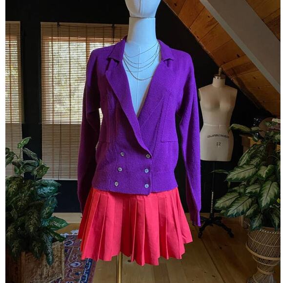 Purple Lambswool Cardigan Vintage Ellen Tracy - Picture 2 of 9